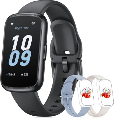 Produktbild von Smartwatch Damen Herren - 3 Armbänder, 1,47'' Klein Fitnessuhr als Fitness Tracker Aktivitätstracker Pulsuhr SpO2 Schlaftracker Schrittzähler Sportuhr für Android iOS, Schwarz