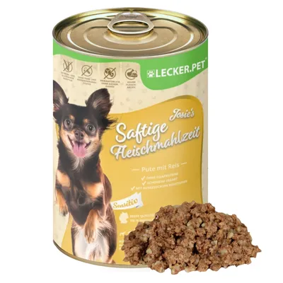Produktbild von 12 x 400 g Lecker.Pet® Josie's Saftige Fleischmahlzeit Sensitiv mit Pute & Reis Hundefutter Nassfutter