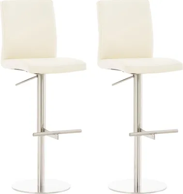 Produktbild von 2er Set Barhocker DIVER - Kunstleder Creme 40x49x93 cm Silber | Barstuhl Höhenverstellbar Mit Lehne Drehbar Tresenhocker Tresenstuhl Kneipenhocker