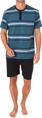 Produktbild von Normann Herren Schlafanzug kurzarm Shorty mit Knopfleiste am Hals - auch in Übergrößen ; blau , 48