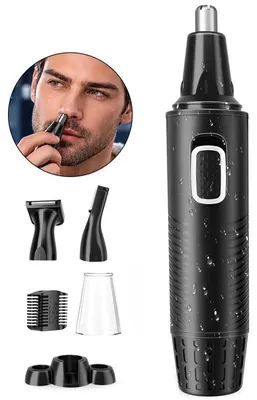 Produktbild von Elektrischer Nasenhaarschneider Herren, 3-in-1 Trimmer für Nasenhaare, Ohrenhaare und Gesicht, wiederaufladbar, 500 mAh, Schwarz-Silber