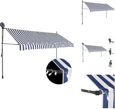 Immagine prodotto di vidaXL Tenda da sole retrattile a comando manuale con LED 350 cm blu e bianco - Tende da sole