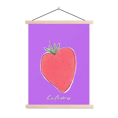 Produktbild von MuchoWow® Textilposter Erdbeere - Obst - Zitate 60x80 cm mit holzfarbenen Rahmen - Wandbild