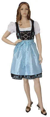 Produktbild von 3-teiler Midi-Dirndl Set Dirndel Dirndlbluse Dirndlschürze, Größe:40, Farbe:Mittelblau