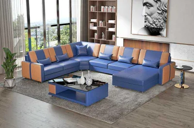 Image de Grand canapé d'angle, canapé modulable en forme de L, gris, similicuir, très grand, design moderne