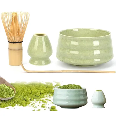 Produktbild von Matcha-Schneebesen-Set, Matcha-Set, Keramik-Matcha-Schale, Schneebesen, Schaufel, Chasen-Halter, Premium Japanese Matcha Tea Set - 4-teilig Werkzeuge