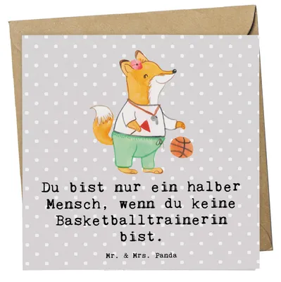 Produktbild von Mr. & Mrs. Panda Grußkarte Basketballtrainerin Herz - Grau Pastell - Geschenk, Glückwunschkarte, Klappkarte, Basketballerin, Basketballcoach, Basketball, anlasskarte