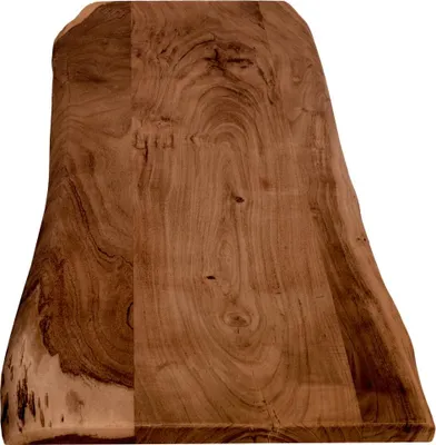 Produktbild von Holzplatte 120x40 cm Curtis, Tischplatte aus Akazienholz massiv + nussbaumfarben, Baumkanten-Platte für Heimwerker, geeignet für Arbeitsplatten, Tische & Fensterbretter