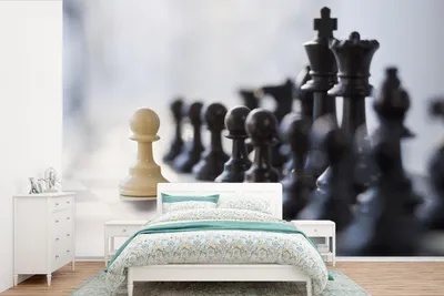 Produktbild von MuchoWow® Fototapete für Wohnzimmer oder Schlafzimmer Wandtapete Vinyl Motivtapete Schwarz gewinnt beim Schach - 330x220 cm - Fototapeten