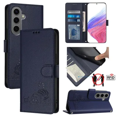 Produktbild von Leder Hülle für Samsung Galaxy S25+ Süße Katze Flip Case Brieftasche Schutzhülle mit Standfunktion Blau