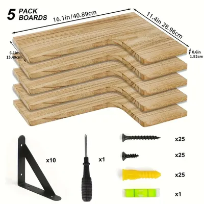 Immagine prodotto di Set di 5 mensole angolari – Mensole a parete sospese – Legno con struttura in metallo – Montaggio a parete – Colore: verde scuro – Ideali per camera da letto, bagno e soggiorno