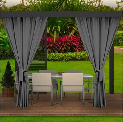 Produktbild von Gartenvorhang 2 Stück 155x200cm, Garten Vorhang Anthrazit, wasserdichter Außenvorhang, Balkon Vorhang, Terrasse Vorhang, Außenvorhang
