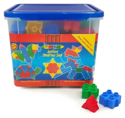 Produktbild von Morphun Starter Set – 200 Teile Konstruktionsbausteine (ab 3 cm, Seitenverbindung, inkl. Dreiecke, Aufbewahrungsbox + A4-Anleitung) – für Kinder ab 4 Jahren, CE & EN-71