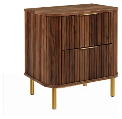 Produktbild von Stehender Badezimmerschrank mit Schubladen und Metallfüßen, Farbe Eiche-Nussbaum, Griff gold, Füße gold, 60 x 41,5 x 66,7 cm