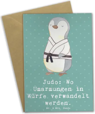 Produktbild von Mr. & Mrs. Panda Grußkarte Judo Umarmungen - Meeresbrise - Geschenk, Handwerkskunst, Wettkampf, osterkarten, Humor, Sportart, Disziplin, Teamsport, Sportler, Geschenke