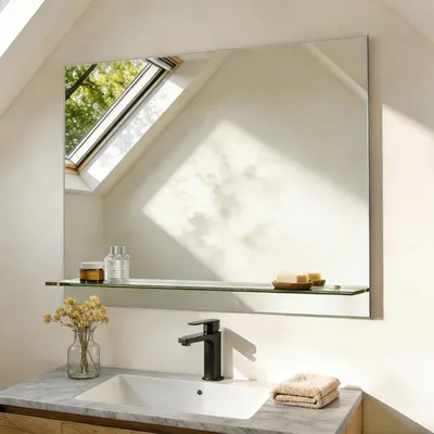 Zdjęcie produktu dla S'AFIELINA Lustro łazienkowe z półką 60 × 80 × 1,0 cm (wys. × szer. × gł.) Lustro z półką Lustro łazienkowe Lustro ścienne z półką