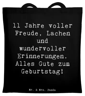 Produktbild von Mr. & Mrs. Panda Schultasche Spruch 11. Geburtstag - Schwarz - Geschenk, Shopping Tasche, Freude, Uni, Tote Bag, Laptoptasche, Geburtstagsgeschenk, Geburtstagsfeier