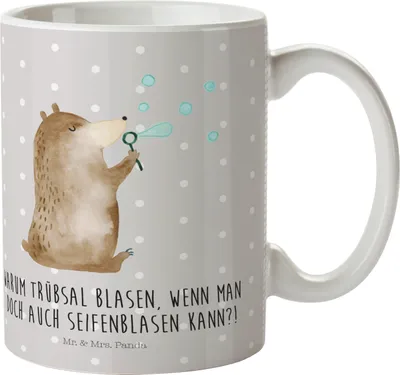 Produktbild von Mr. & Mrs. Panda Kinderbecher Bär Seifenblasen - Grau Pastell - Geschenk, Trinklernbecher, Kindertasse, Teddy, Pott, Plastikbecher, Lustig Sein Glücklich Traurig Happy