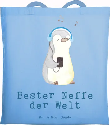 Produktbild von Mr. & Mrs. Panda Tote Bag Pinguin Bester Neffe der Welt - Sky Blue - Geschenk, Alltagstasche, Geschenkidee, Tasche, Tante, Onkel, Schultasche, Tragetasche, Shopping