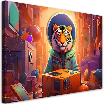 Produktbild von Leinwandbild Moderner Tiger Abstrakt 60x40 Feeby Bunt bild für die wand bereit zum aufhängen