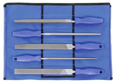 Image de Jeu de limes polyvalentes Dick, 5 pièces, dans une trousse à roulettes. Cote 3, longueur sans tige : 250 mm. 5 pièces