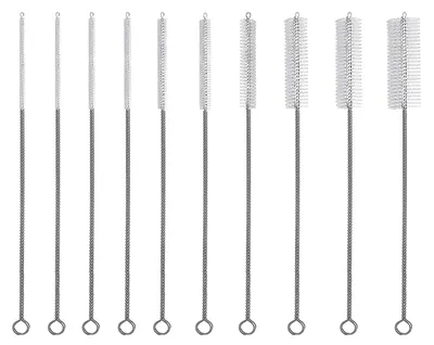 Reinigungsbürsten-Set, 10 Stück, 30 cm, Ø 4–30 mm, Edelstahl/Nylon