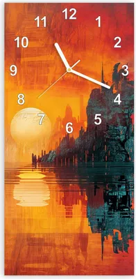 Produktbild von Wanduhr aus Glas mit Motiv Sonnenuntergang Stadt- 30 x 60 cm - inkl. Aufhängesystem