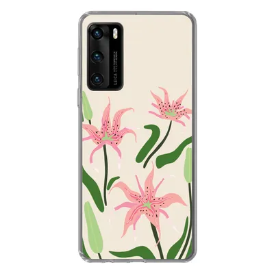 Produktbild von MuchoWow® Handyhülle Schutzhülle Hülle für Huawei P40 Blume - Rosa - Blätter Silikon Softcase Handy Hülle - Handytasche