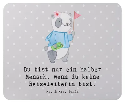 Produktbild von Mr. & Mrs. Panda Mauspad Reiseleiterin Herz - Grau Pastell - Geschenk, laptop mousepad, Mouse Pad, mousematte, computer