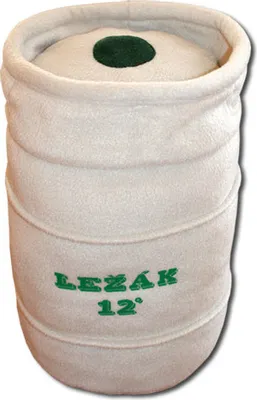 Produktbild von Graues Kissen Bierfass mit tschechischer Aufschrift "Ležák 12°" für Bierliebhaber