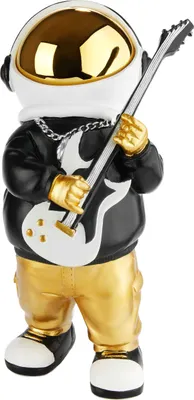 Produktbild von BRUBAKER Dekofigur Astronaut Gitarrist mit E-Gitarre - 24 cm Weltraum Figur - Handbemalte Statue - Gold, Schwarz und Weiß