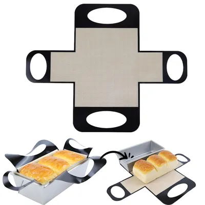 Produktbild von Wiederverwendbare Silikon-Backmatte, faltbares Backzubehör, strapazierfähige Backmatte mit 4 Griffen, Antihaftbeschichtung, hitzebeständige Brotschlaufe, Backofenbackmatte (schwarz)
