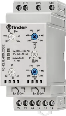 Image de Finder Relais de surveillance du réseau 70.42.8.400.2032 70.42.8.400.2032 Surveillance du réseau triphasé (380 - 415 V/AC), N-conducteur-sur (70.42.8.400.2032)