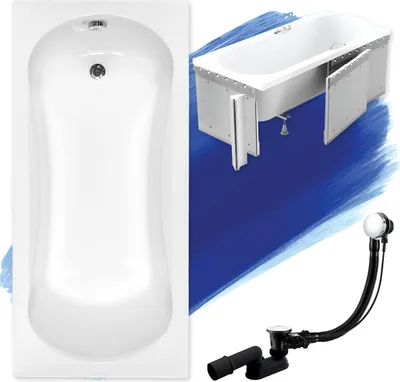 Produktbild von BADLAND Badewanne Rechteck Aria 140x70 mit Ablaufgarnitur, Füßen und Styroporverkleidung GRATIS