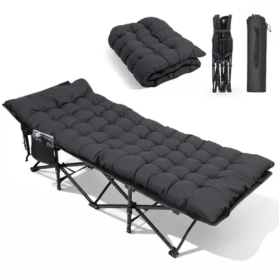 Produktbild von Sekey Tragbares Feldbett mit Matratze, Feldbett Klappbett Tragfähigkeit 200KG Campingbett für Indoor, Outdoor, Camping und Reisen, Schwarz