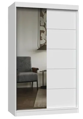 Obrázek produktu pro Šatní skříň 120 cm se zrcadlem RANNO 8 - bílá