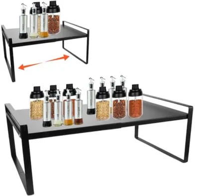 Produktbild von PromoHome® Ausziehbare Küchenschrankregal – faltbar & stapelbar, Schwarz, Metall, 35-65 cm