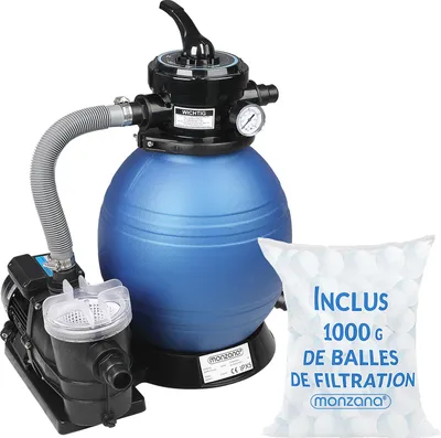 Image de Pompe filtre à sable 9.600 l/h système filtration eau piscine 450W IPX5 boules filtrantes 1000g inclus vanne 7 voies fonctions bassin