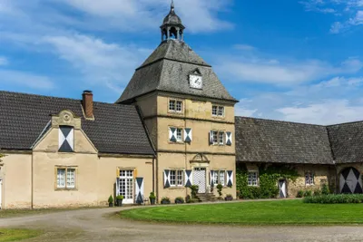 Produktbild von Premium Textil-Leinwand 90x60cm quer Schloss Westerwinkel | Wandbild, HD-Bild auf Keilrahmen, Fertigbild auf hochwertigem Vlies, Leinwanddruck von Peter Schickert