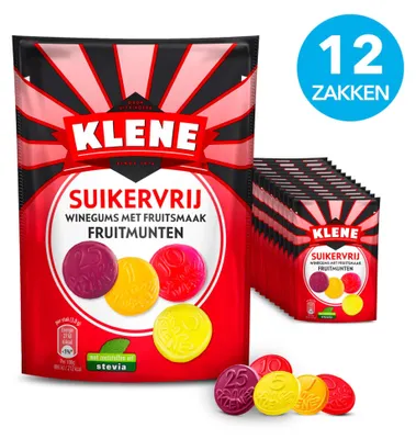 Produktbild von Klene zuckerfreie Weingummis Fruchtminzbonbons (12x 110gr)
