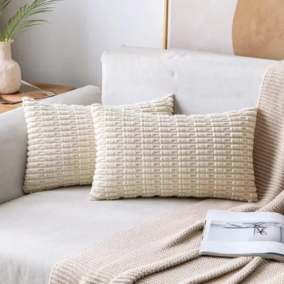 Productafbeelding van Kussensloop set van 2, 30x50 cm, kordsuède, gerstekleur, beige