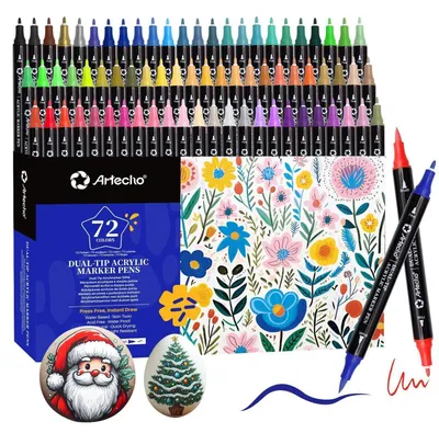 Produktbild von Acrylstifte 72 Farben Dual Tip Marker 0.5-5mm Wasserfest für Glas, Holz, Keramik, Stoff