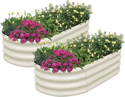 Image de Deux bacs à plantes surélevés 120 x 60 x 30 cm en acier galvanisé blanc pour le jardin et les légumes