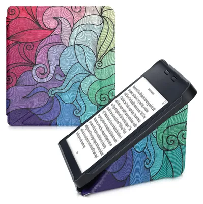 Produktbild von kwmobile Kunstleder eReader Schutzhülle für Kobo Libra 2 Hülle - Falt Cover für E-Reader in Pink Blau Grün - Farbrausch