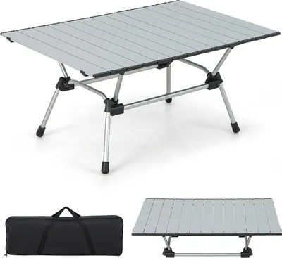 Produktbild von GOPLUS Campingtisch Aluminium 90x60cm, Picknicktisch Klappbar mit Tragetasche, 4-stufig höhenverstellbar, Strandtisch für Grillpartys Camping