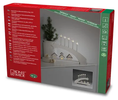 Weihnachtsdorf-Silhouette mit Stern, Holz, LED, batteriebetrieben