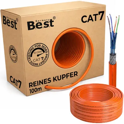 Produktbild von B.E.S.T. CAT 7 Netzwerkkabel 100 m Simplex S/FTP 10 Gbit/s 1000 MHz Kupfer LSZH Schwarz