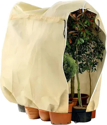 Produktbild von Winterschutz für Pflanzen, Frostschutz Kübelpflanzensack Groß für kübelpflanzen mit Reißverschluss Zugband, Winter Pflanzenschutzsack Pflanzenabdeckung Frostschutz Vlies,120x180 cm, Beige