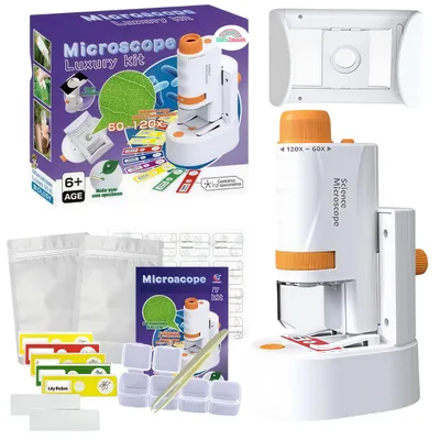 Produktbild von Kindermikroskop Set 60x-120x Vergrößerung mit LED Licht Lernspielzeug für Kinder