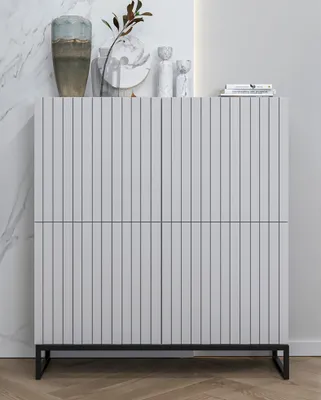 Produktbild von Glamour Kommode RTV Weiß matt Elpis 4D - Modern - Lindner Möbel - 112cm x 36,5cm x 126 cm, Farbe: Weiß matt- Italienische Tiefmattfolie
